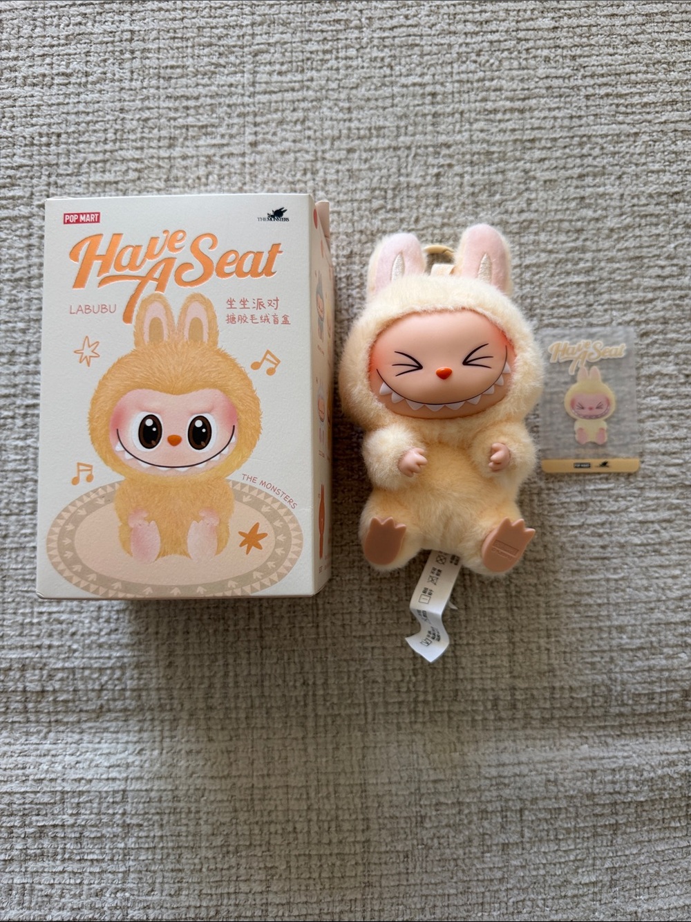 POP MART Have A Seat Labubu Plush Keychain - Cream